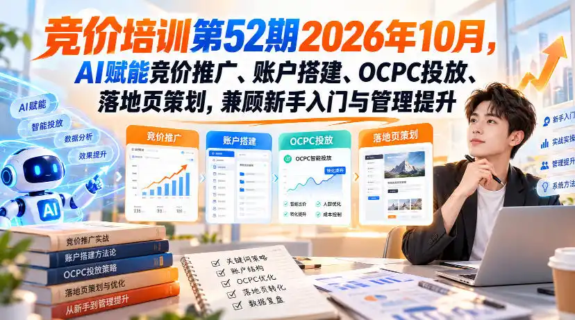 【无水印】竞价培训第52期2026年10月,AI赋能竞价推广、账户搭建、OCPC投放、落地页策划,兼顾新手入门与管理提升-项目资源网