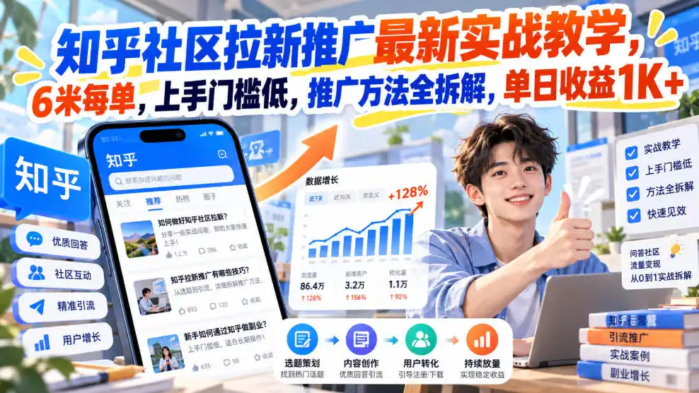 知乎社区拉新推广最新实战教学，6米每单，上手门槛低，推广方法全拆解，单日收益1K+！(更新1021)-项目资源网