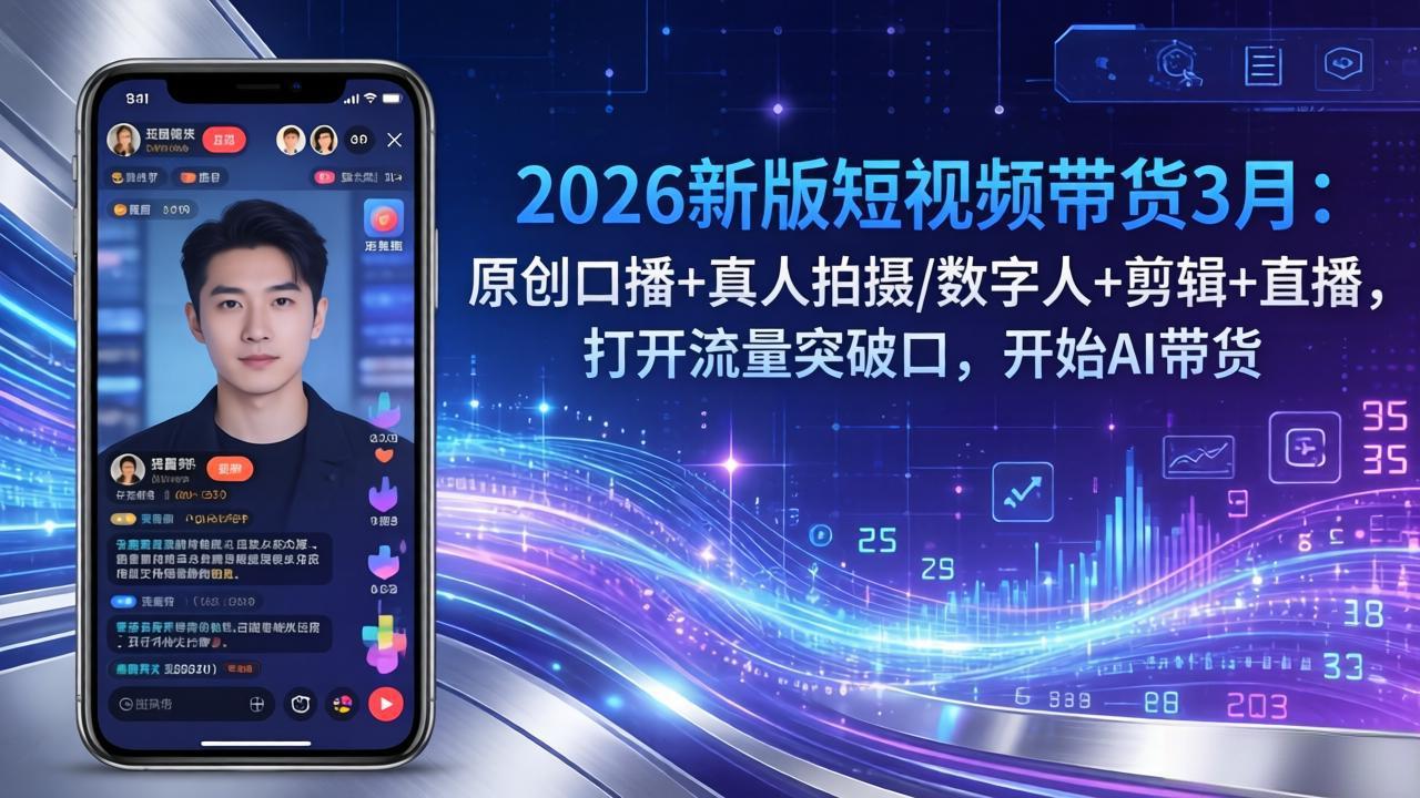 2026新版短视频带货3月：原创口播+真人拍摄/数字人+剪辑+直播，打开流量突破口，开始AI带货-项目资源网