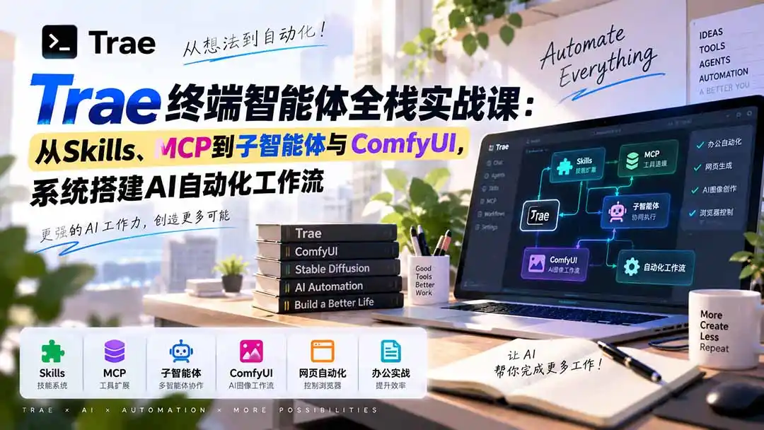 Trae终端智能体全栈实战课：从Skills、MCP到子智能体与ComfyUI，系统搭建AI自动化工作流-项目资源网