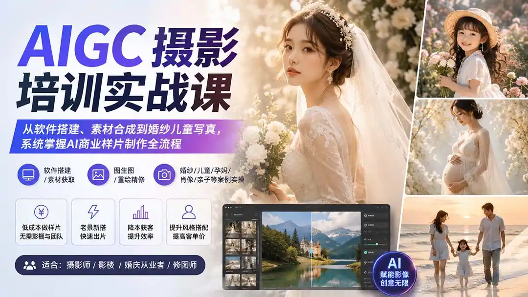 AIGC摄影培训实战课：从软件搭建、素材合成到婚纱儿童写真，系统掌握AI商业样片制作全流程-项目资源网
