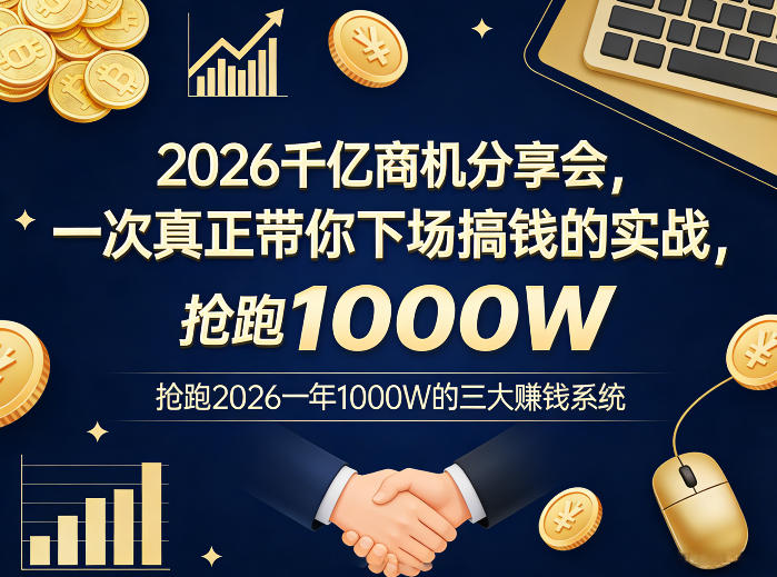 2026千亿商机分享会，一次真正带你下场搞钱的实战，抢跑2026一年1000W的三大賺钱系统-项目资源网