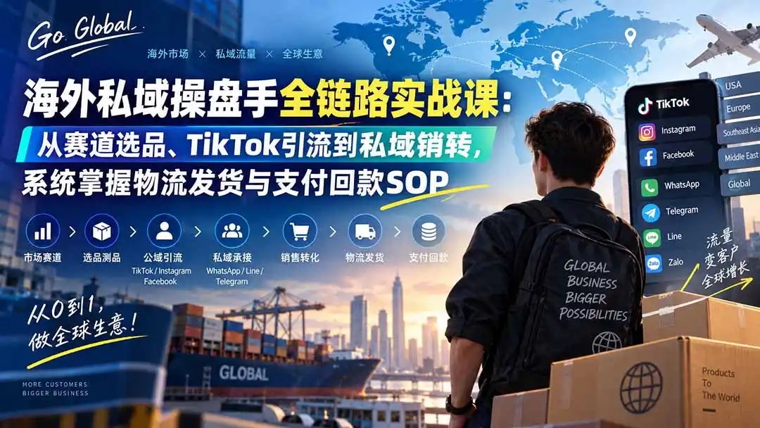 海外私域操盘手全链路实战课:从赛道选品、TikTok引流到私域销转,系统掌握物流发货与支付回款SOP 海外私域操盘手全链路实战课:从赛道选品、TikTok引流到私域销转,系统掌握物流发货与支付回款SOP