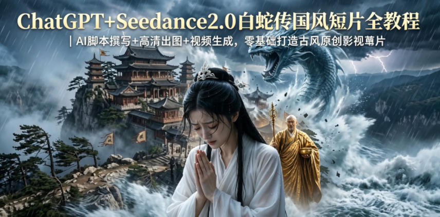 ChatGPT+Seedance2.0白蛇传国风短片全教程｜AI脚本撰写+高清出图+视频生成，零基础打造古风原创影视短片-项目资源网