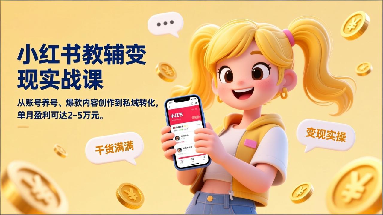 小红书教辅变现实战课，从账号养号、爆款内容创作到私域转化，单月盈利可达2-5万元-项目资源网