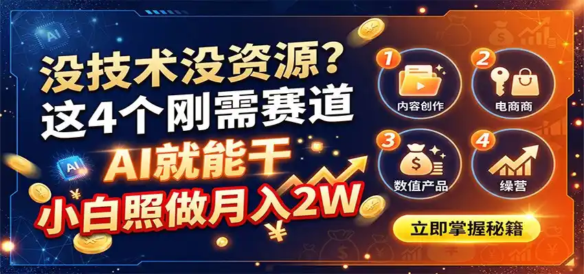 没技术没资源？这4个刚需赛道，AI就能干，小白照做月入2W-项目资源网