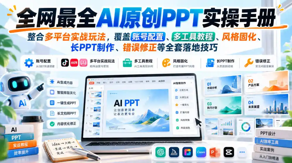 全网最全AI原创PPT实操手册，整合多平台实战玩法，覆盖账号配置、多工具教程、风格固化、长PPT制作、错误修正等全套落地技巧-项目资源网