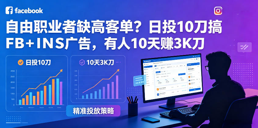 自由职业者缺高客单？日投10刀搞FB+INS广告，有人10天赚3K刀！【原创双语字幕】-项目资源网