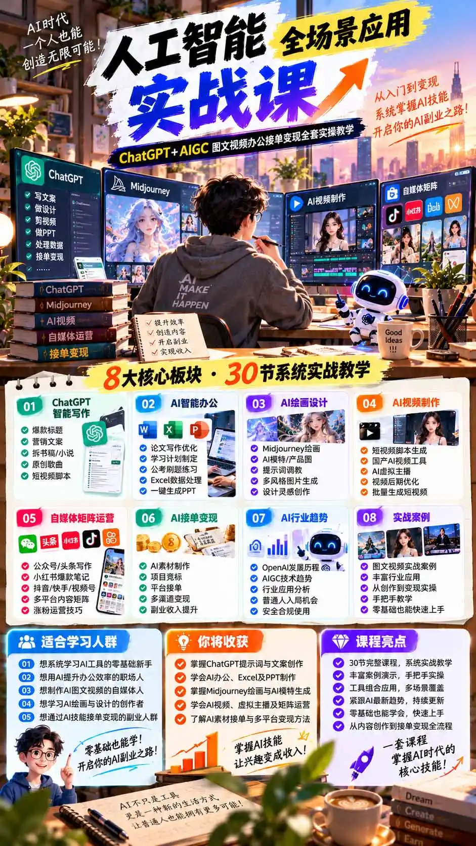 一个人掌握AI写作设计剪辑全套技能：从ChatGPT办公、AI绘画到虚拟主播、自媒体运营及接单变现-项目资源网