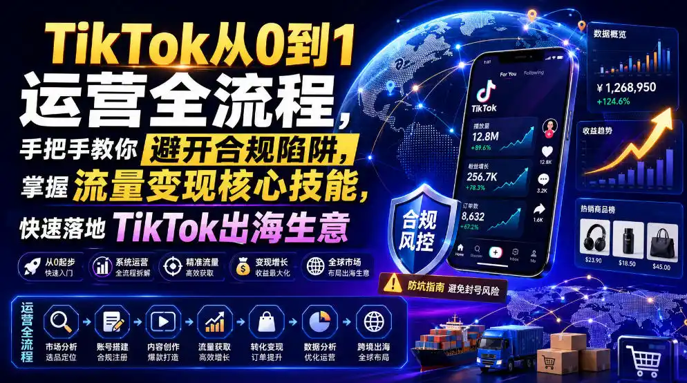 TikTok从0到1运营全流程，手把手教你避开合规陷阱，掌握流量变现核心技能，快速落地TikTok出海生意(更新8月)-项目资源网