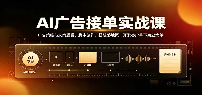 AI广告接单实战：广告策略与文案逻辑，脚本创作，搭建落地页，开发客户拿下商业大单-项目资源网
