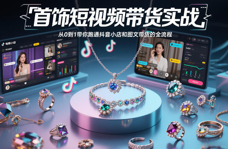 首饰短视频带货实战，从0到1带你跑通抖音小店和图文带货的全流程-项目资源网