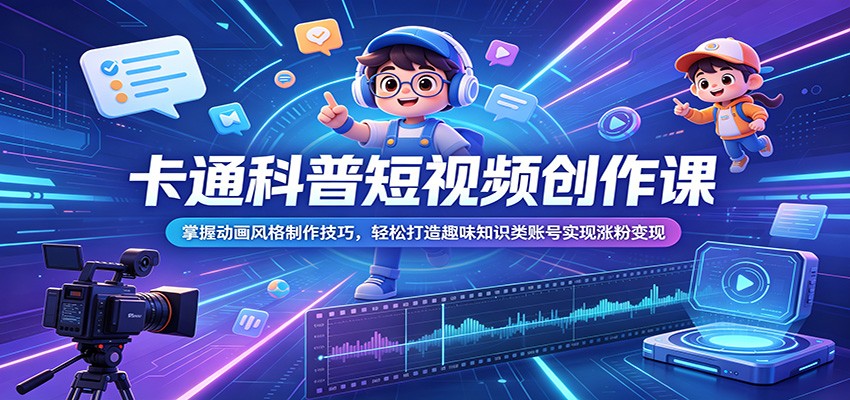 卡通科普短视频创作课:掌握动画风格制作技巧,轻松打造趣味知识类账号实现涨粉变现-项目资源网