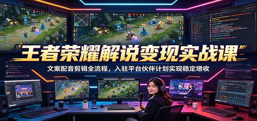 王者荣耀解说变现实战课：文案配音剪辑全流程，入驻平台伙伴计划实现稳定增收-项目资源网