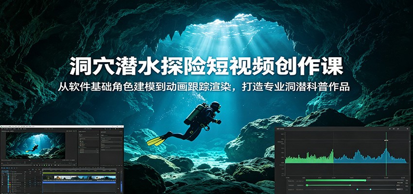 洞穴潜水探险短视频创作课：从软件基础角色建模到动画跟踪渲染，打造专业洞潜科普作品-项目资源网