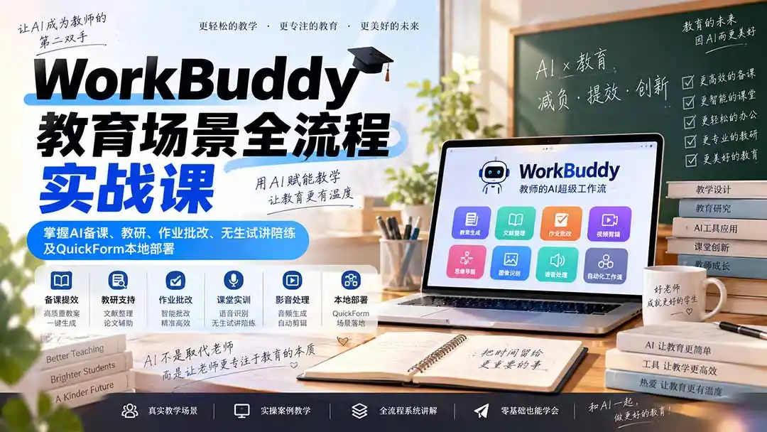 WorkBuddy教育场景全流程实战课：掌握AI备课、教研、作业批改、无生试讲陪练及QuickForm本地部署-项目资源网