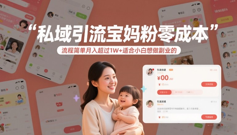 私域引流宝妈粉零成本流程简单月入超过1W+适合小白想做副业的-项目资源网