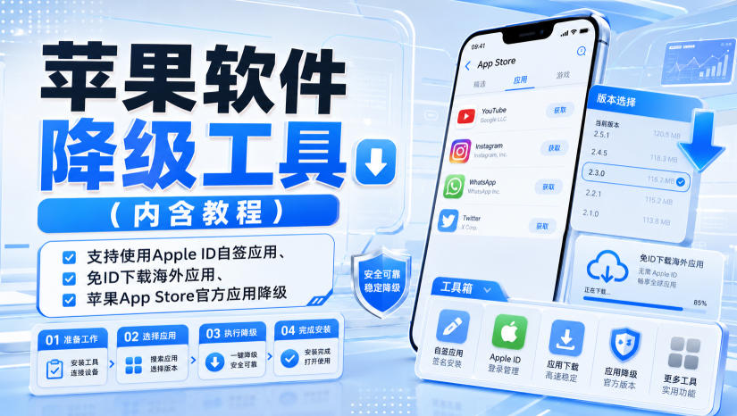 苹果软件降级工具(内含教程)，支持使用Apple ID自签应用、免ID下载海外应用、苹果App Store官方应用降级等-项目资源网