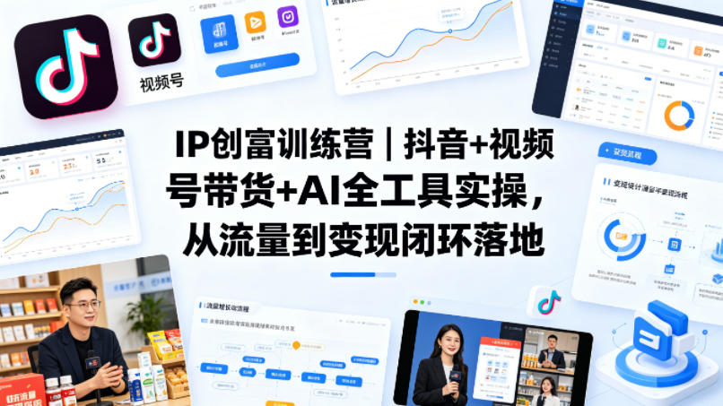 IP创富训练营｜抖音+视频号带货+AI全工具实操，从流量到变现闭环落地-项目资源网