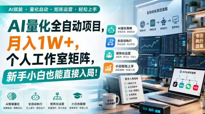AI量化全自动挂机，月入1W+，个人工作室矩阵，新手小白也能直接入局！-项目资源网