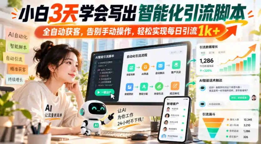 小白3天学会写出智能化引流脚本，全自动获客，告别手动操作，轻松实现每日引流1k+-项目资源网