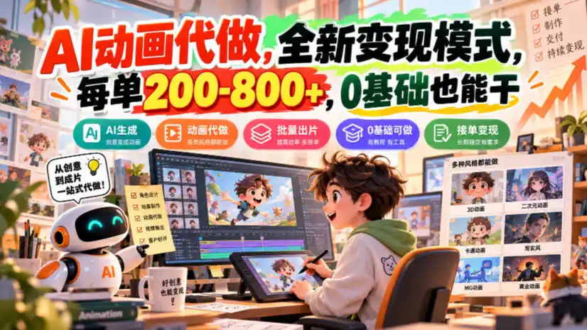 AI动画代做，全新变现模式，每单200-800+，0基础也能干【揭秘】-项目资源网