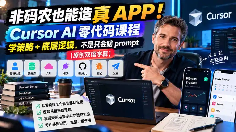 非码农也能造真 APP!Cursor AI 零代码课程:学策略 + 底层逻辑,不是只会瞎 prompt【原创双语字幕】-项目资源网
