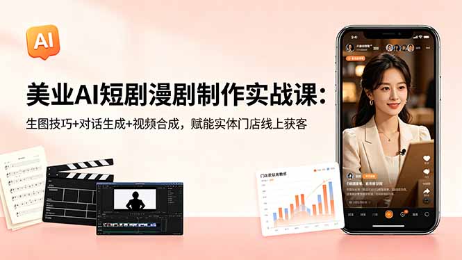 美业AI短剧漫剧制作实战课：生图技巧+对话生成+视频合成，赋能实体门店线上获客-项目资源网