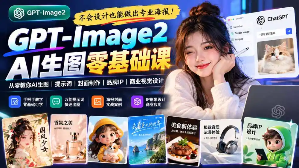 不会设计也能做出专业海报！GPT-Image2从零教你AI生图、提示词、封面制作、品牌IP与商业视觉设计-项目资源网
