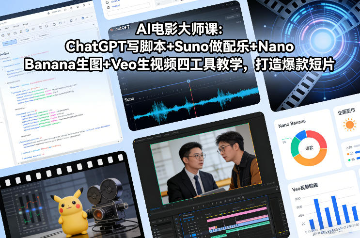 AI电影大师课：ChatGPT写脚本+Suno做配乐+Nano Banana生图+Veo生视频，打造爆款短片-项目资源网
