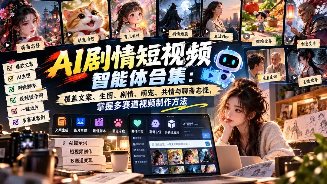 【无水印】AI剧情短视频智能体合集：覆盖文案、生图、剧情、萌宠、共情与聊斋志怪，掌握多赛道视频制作方法-项目资源网