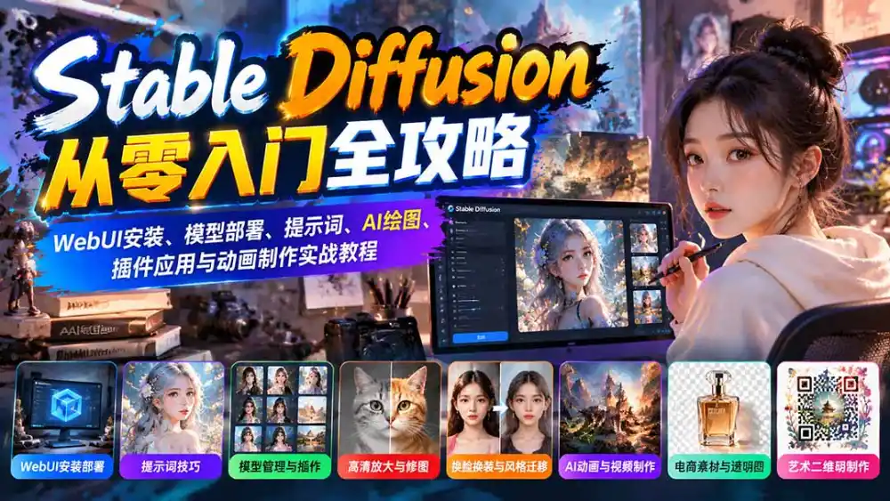 Stable Diffusion从零入门全攻略：WebUI安装、模型部署、提示词、AI绘图、插件应用与动画制作实战教程-项目资源网