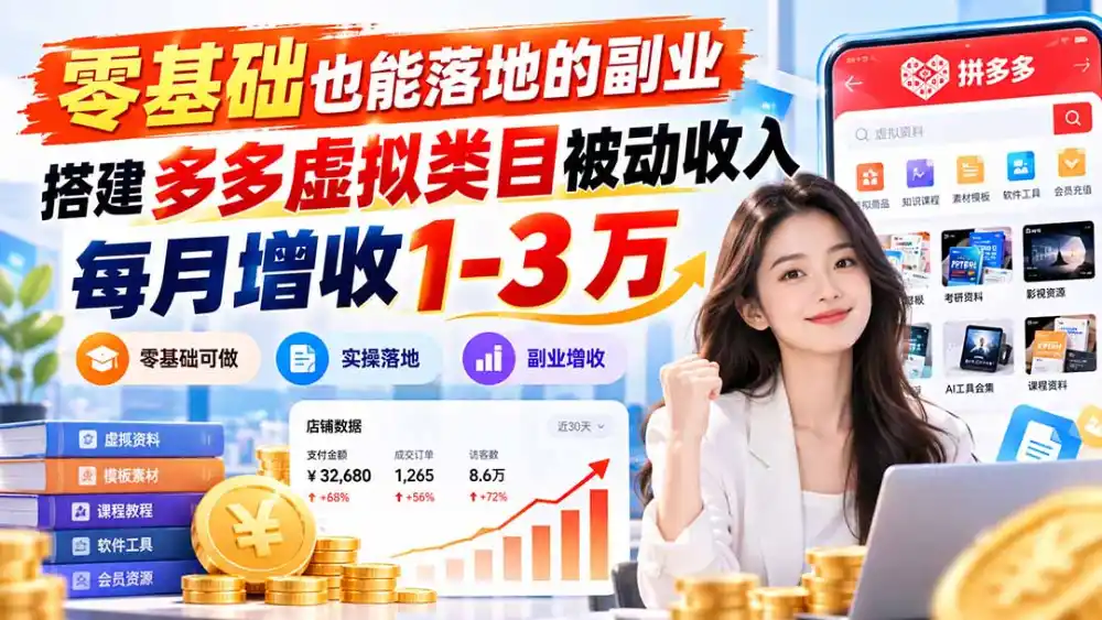 零基础也能落地的副业，搭建多多虚拟类目被动收入，每月增收 1-3 万-项目资源网