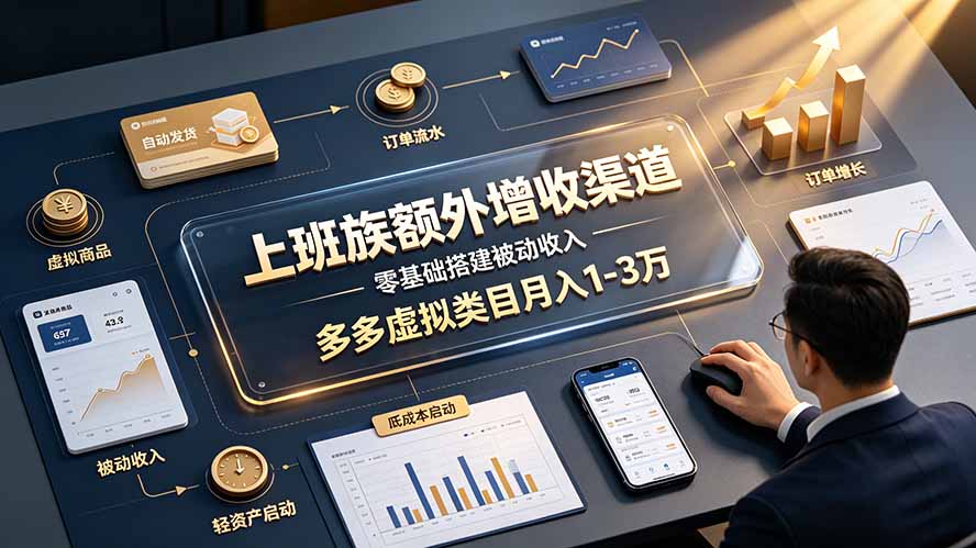 上班族额外增收渠道，零基础搭建被动收入，多多虚拟类目月入 1-3 万-项目资源网