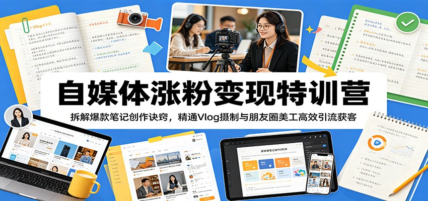 自媒体涨粉变现特训营：拆解爆款笔记创作诀窍，精通Vlog摄制与朋友圈美工高效引流获客-项目资源网