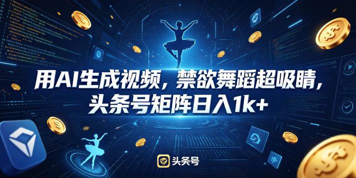 用AI生成视频,禁欲舞蹈超吸睛,头条号矩阵日入1k+-项目资源网