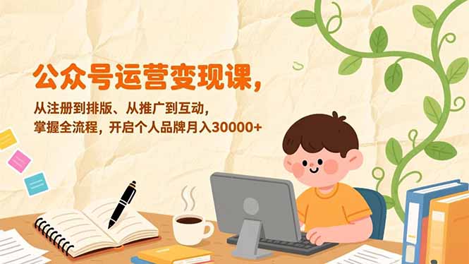 公众号运营变现课，从注册到排版、从推广到互动，掌握全流程，开启个人品牌月入30000+-项目资源网