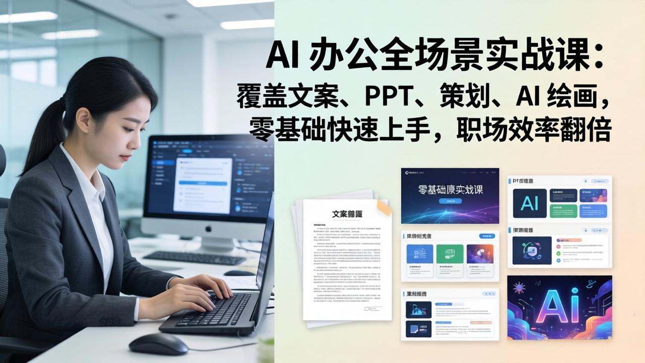 AI 办公全场景实战课：覆盖文案、PPT、策划、AI 绘画，零基础快速上手，职场效率翻倍-项目资源网