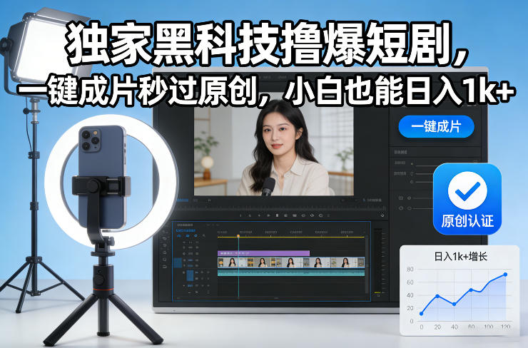 独家黑科技撸爆短剧，一键成片秒过原创，小白也能日入1k+【揭秘】-项目资源网