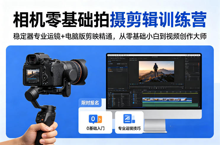 相机零基础拍摄剪辑训练营：稳定器专业运镜+电脑版剪映精通，从零基础小白到视频创作大师-项目资源网