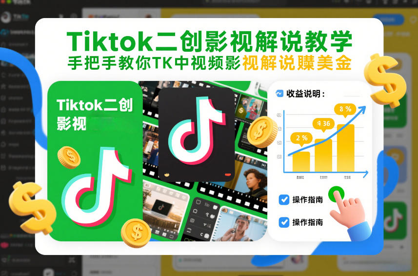 Tiktok二创影视解说教学，手把手教你TK中视频影视解说賺美金(更新26年1月)-项目资源网
