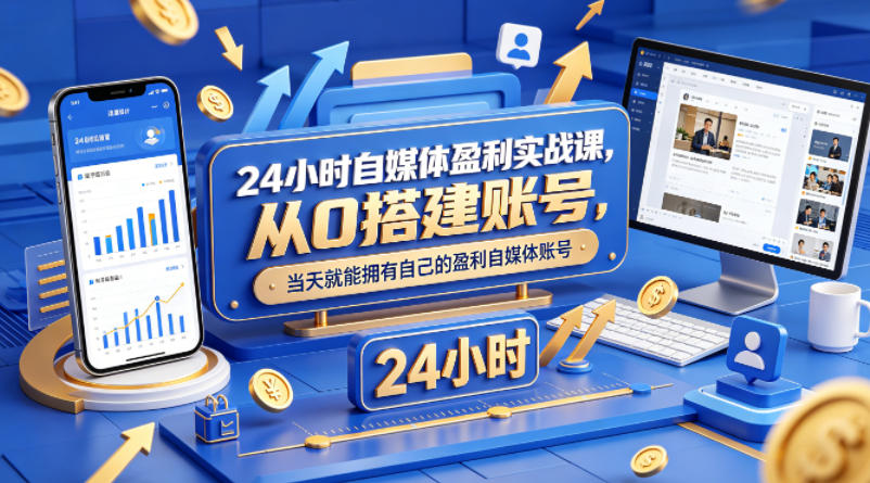24小时自媒体盈利实战课，从0搭建账号，当天就能拥有自己的盈利自媒体账号-项目资源网