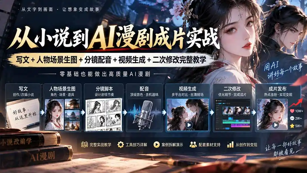 从小说到AI漫剧成片实战：写文+人物场景生图+分镜配音+视频生成+二次修改完整教学-项目资源网