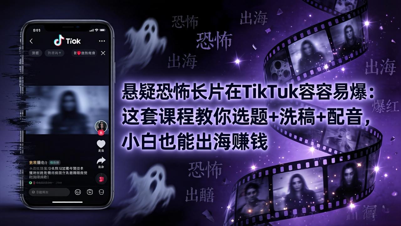 悬疑恐怖长片在TikTok最容易爆：这套课程教你选题+洗稿+配音，小白也能出海赚钱-项目资源网