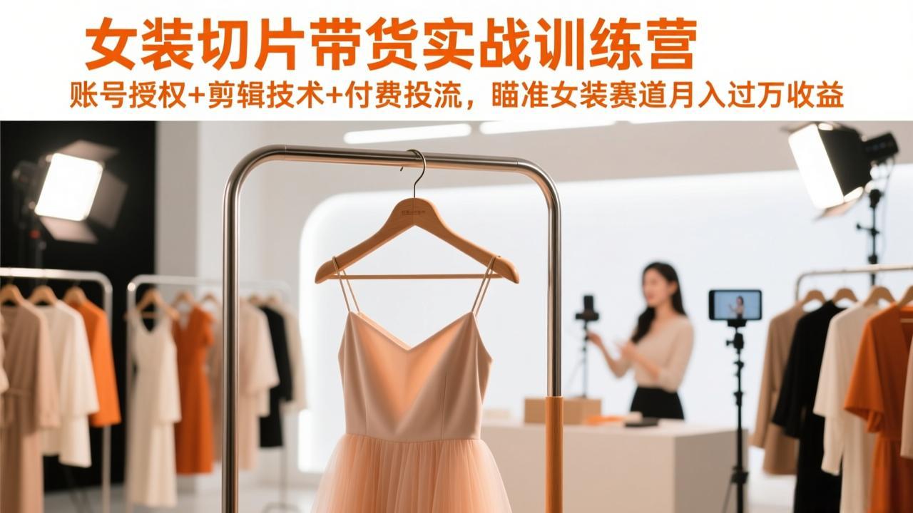 女装切片带货实战训练营，账号授权+剪辑技术+付费投流，瞄准女装赛道月入过万收益-项目资源网