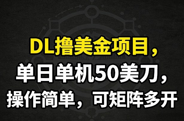 DL撸美金项目，单日单机50美刀，操作简单，可矩阵多开-项目资源网