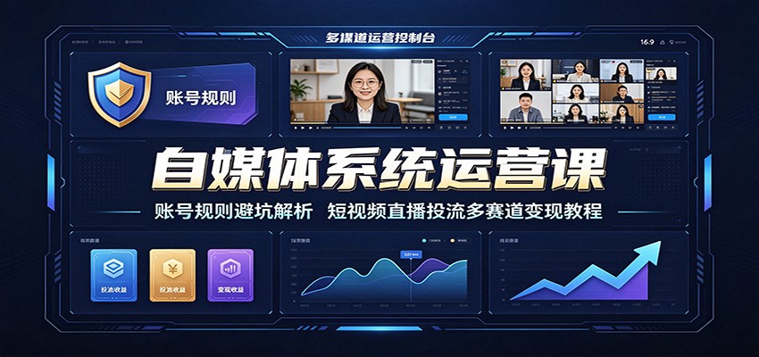自媒体系统运营课：账号规则避坑解析，短视频直播投流多赛道变现教程-项目资源网