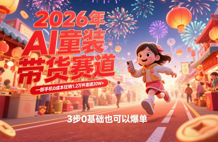 AI童装新春带货赛道，一部手机0成本狂销1.2万件喜提20W+，3步0基础也可以爆单-项目资源网