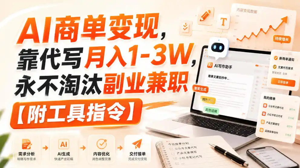 AI商单变现,靠代写月入1-3W,永不淘汰副业兼职【附工具指令】【揭秘】-项目资源网
