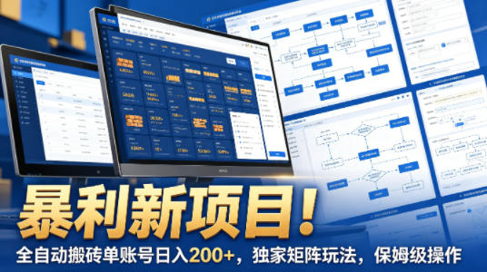暴利新项目！全自动搬砖单账号日入200+，独家矩阵玩法，保姆级操作【揭秘】-项目资源网